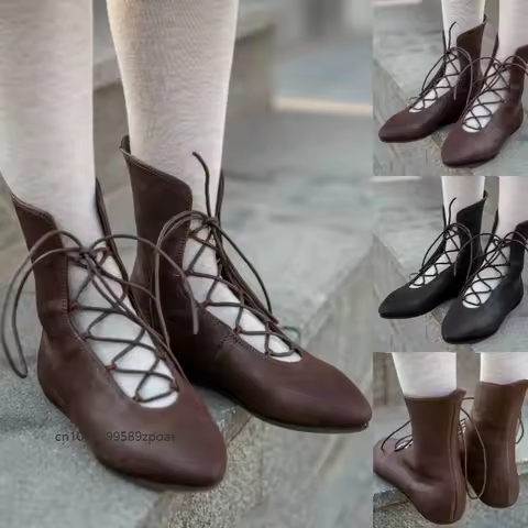 Medieval Steampunk Retro Unisex Pirate Shoes Openwork Bow Pu Leather Boots Cross Lace Elf Hunter Que