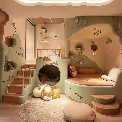 JINS Non-interfering Bunk Beds Tree House Bed Double Boy Prince Fantasy Upper Empty Lower Bed Childr