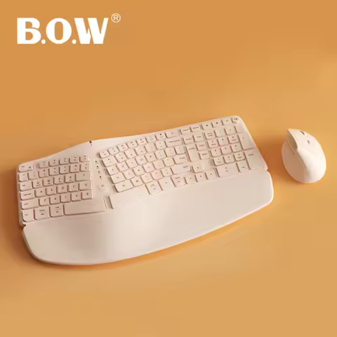 B.O.W Ergonomic Keyboard Wireless 2.4Ghz and BT , Large Size kyeboard Mute Buttons for MacBook Table
