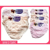 Per 1 Clip 3 Pcs Celana dalam Wanita merk Yutind Pinggang ZigZag Warna Pink / Cream