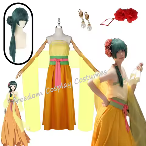 Anime Apothecary Diary Maomao Cosplay Costume Wig Flower Headwear Earrings Orange Dress Halloween fo