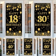 30th/40th/50th Happy Birthday Banner Balck Golden Birthday Hanging Flag Polyester Background Cloth B