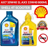 ORIGINAL GUARANTEE SHELL ADVANCE 4T AX7 SCOOTER 10W40 1L AX5 SCOOTER 15W40 ENGINE OIL 0.8L MOTORCYCL