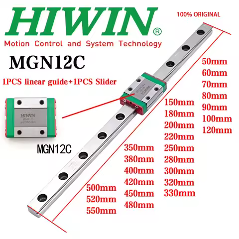 HIWIN Original Genuine MGN12 Linear Guideway 50-550mm + 1PCS MGN12C Sliding Block Customizable for 3