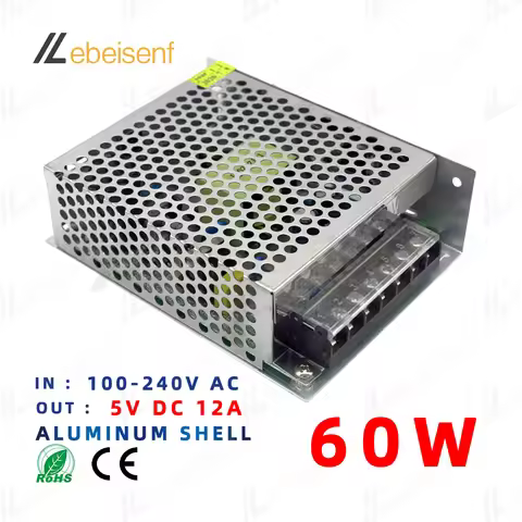 5V 60W Switch Power Supply Aluminum Case 100-240V AC to DC 5 Volts 60 Watts 12A Indoor LED Driver Tr