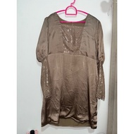 JLabella Atelier Preloved Freya Kurung Modern Dress Raya Graduation Satin Pleated Nude Cream Brown P