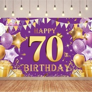 Purple Gold Happy 40th 70th Birthday Backdrop Decorations,Purple Gold Happy Birthday Photography Bac