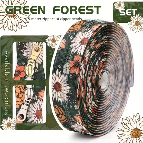 1 set of -4.5m zipper + 10 zipper heads, 5 #zipper set, jungle flower elements, with 10 zipper heads