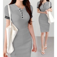 BestStore - Dress Rajut Lenka / Dress Rajut Bodycon Kancing Aktif / Dress V Neck / Dress Rajut V Nec