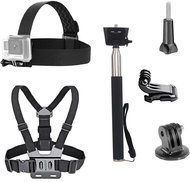 3 in 1 Universal Action Camera Accessories Kit - Head Strap Mount/Chest Harness/Selfie Stick Compati