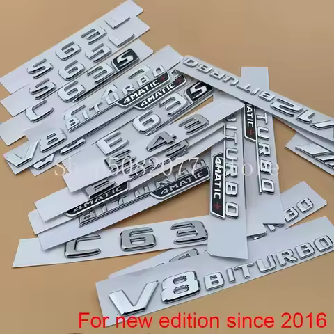 Chrome Letter Number ABS Car Emblem for C43 C63 C63S E43 E53 E63S S65L V12 V8 BITURBO 4MATIC+ Car Tr