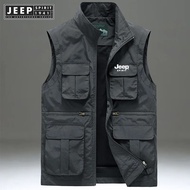 jeep spirit 1941 estd Men Summer Leisure Fishing Vest Loose Fashion Multi-pocket Outdoor Vest Solid