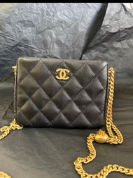Chanel🖤23P 黑金荔枝皮愛心調節扣Hobo ✨全新有塵袋盒💖✨