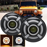 Dual Halo Angel Eyes 7'' inch LED Headlight For Jeep Wrangler JK JKU TJ LJ 1997-2018 H6024 Bulb LED 