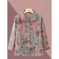 Elderly Clothes Ice Silk Breathable Floral Shirt Middle-aged Elderly Summer Clothes
