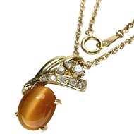 Pre-owned cat's eye opal necklace with 1.41ct diamonds and 0.16ct diamonds, set in 18K gold, 5.9g, 4