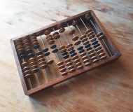 老俄羅斯算盤古董  木製計算器羅紋珠黃銅帶