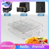 Stainless Steel Air Fryer Pot Double Layer Rack AirFryers Holder Versatile Square Roasting Grill Air