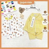 Size 9-27kg 977BT Set of 2 pajamas with yellow-toned checkered cakes, smooth material