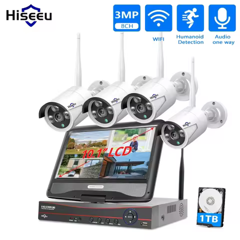Hiseeu 10CH Wireless Security Cameras Kit Night Vision P2P IP Camera Waterproof Surveillance CCTV Sy
