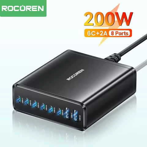 Rocoren 200W 8 in 1 Multi Port USB Type C PD High Speed Charger Desktop Fast Charging Power Station