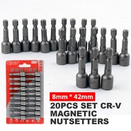 20pcs CR-V Magnetic Nut Setter 1/4" Hex Socket Wrench Converter Drill Chuck Impact Screw Nut Driver 