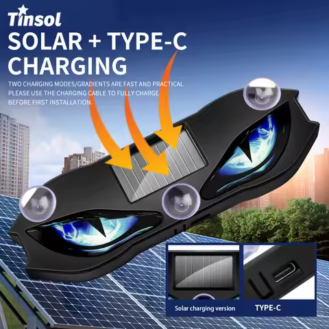 TINSOL Solar-Powered Car Flashing Warning Lights, Demon Eye Emoji Lights, Rear Window Modified Ambie