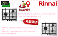 RINNAI RB-63SSV-AL 3 Burner Built-In Hob Stainless Steel Top Plate / FREE EXPRESS DELIVERY