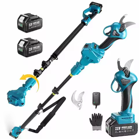 Seesii 2-in-1 33mm Brushless Electric Scissors w/4.9-9FT Telescopic Pole Cordless Pruning Garden Car