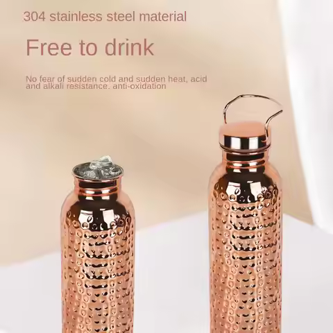 Pure Copper Water Bottle 800ml Portable Stainless Steel Insulated Drinkware Copper Bottle for Drinki