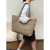 Soft Cotton-Filled Tote Bag Portable One-Shoulder Fashion Cotton-Padded Bag