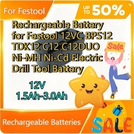 12V 1.5Ah-3.0Ah Rechargeable Battery for Festool 12VC BPS12 TDK12 C12 C12DUO Ni-MH Ni-Cd Electric Dr