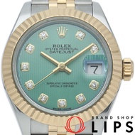 勞力士 Datejust 28 女士腕錶，五珠鍊錶帶，10P 鑲鑽，薄荷綠織紋錶盤，Datejust 女士腕錶 279173G，附原廠盒及保固卡，K18YG/SS 機芯，薄荷綠拋光，成色極佳 [二手]