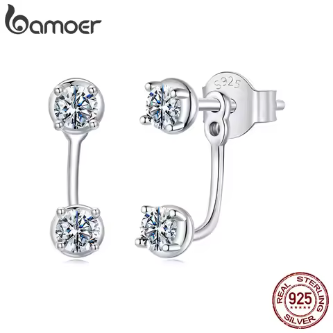 BAMOER Moissanite Detachable Ear Jackets Earring 925 Sterling Silver Lab Diamond Reversible Stud Ear