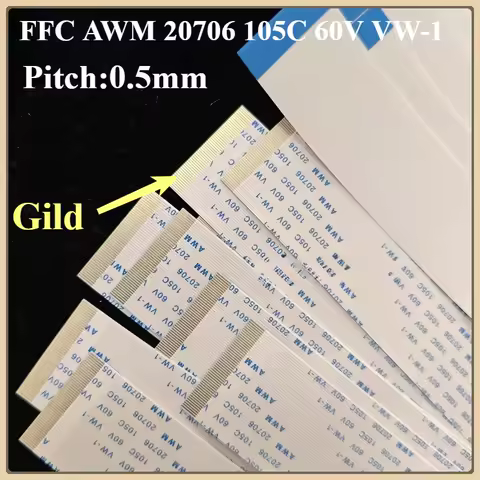 Gild-Plated FFC FPC Flat Flexible Cable AWM 20706 105C 60V VW-1 0.5MM Pitch Type-A 4P/6/8/10/12/14/1