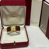 Cartier Must Tank SM 腕錶，cal. 057 925銀 搭配皮革錶帶 石英機芯 女士手錶