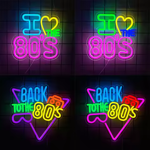 I Love The 80'S Led Neon Sign, Retro Background Decor, Suitable For Bars, Bedrooms, Theme Parties, M