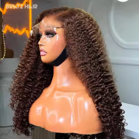 300 Density Burmese Curls Wig Human Hair Brown Color Deep Curly 13x4 HD Lace Frontal Wigs for Woman 