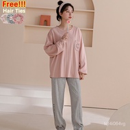 ATUENDO Autumn Fashion Solid Pink Pajama Sets for Women 100% Cotton PJS Atoff Home Sleepwear Casual