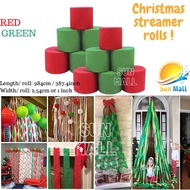 [SUNMALL] Christmas Streamers Banners Crepe Paper Green | Red 12pcs/roll