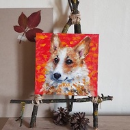 Original cute Welsh Corgi dog artwork hand painted Oil painting on Cardboard