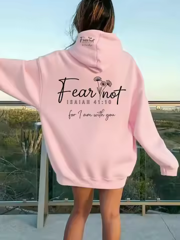 Unisex Fear Not Isaiah 41:10 Sports Hoodie Bible Verse Floral Print Pink Oversized Pullover Streetwe