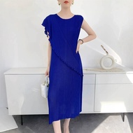 Womens Irregular Mid Length Pleated Dress