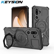 KEYSION Shockproof Magnetic Case for Samsung M56 5G Silicone+PC Upright Live Metal Ring Stand Phone 