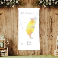 客製化婚禮佈置-台灣地圖簽名綢布幔。我們的彩色台灣 典華優惠券