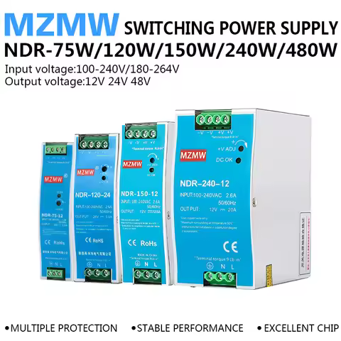 NDR-75W 120W 150W 240W 480W DIN Rail Switching Power Supply 12V 24V 100-240v AC To DC Industrial Tra