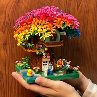 Rainbow Cherry Blossom Tree House Compatible Lego Building Blocks Disney Castle Particle Assembled Toy Girl Val