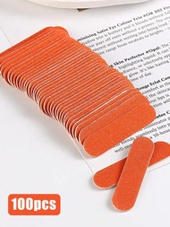 100入組橙色迷你指甲檔,一次性雙面砂紙板,適用於天然、壓克力、假指甲等家庭和沙龍使用