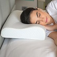 Sleepsia Memory Foam Pillow for Neck Pain, Stomach Sleepers, Side Sleepers and Sleeping, 21" x 13.7" x 3.7" , Bluish White with Washable Cover and Cooling Gel- Regular (Pack of 1)
