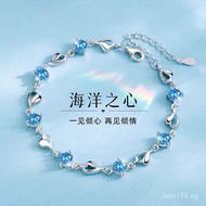 925Chinese Valentine's Day Ocean Heart High-end Versatile Women's Bracelet with Inlaid Diamonds and 
